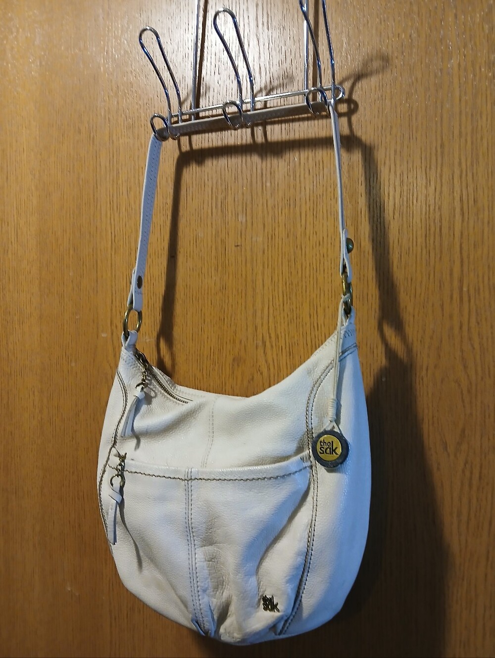 The Sak Cream Off White Leather Hobo Shoulder Bag Crossbody Purse